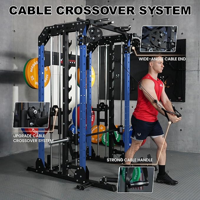 Smith Machine Home Gym with Aluminum Pulley Set- 2000lbs Capacity All-in-One Power Rack with Cable Crossover, Pull-Up Bar & Dip Station, Includes 18 Attachments, P107 Anvil