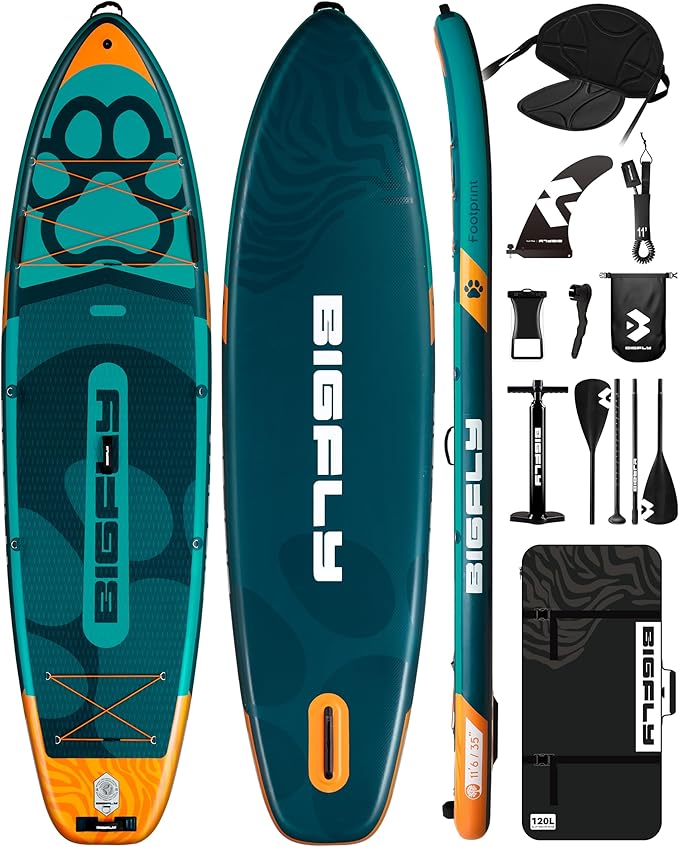 Bigfly 11'6×35" Super Wide Inflatable Stand Up Paddle Board, Ultra Stable Wide SUP for 2+1 People/Family/Big Size, 100L Backpack, All-Round Sup Board, US Big Fin