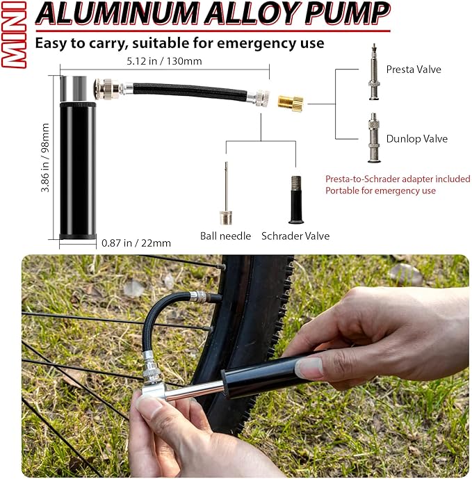 Bike Repair Tool Kit with Mini Pump & 10 Magnetic Bits - Alloy Multitool for Bicycle, MTB, Road Cycling - Portable Multifunction Tool Set Include Tire Inflator for Presta/Schrader Valves