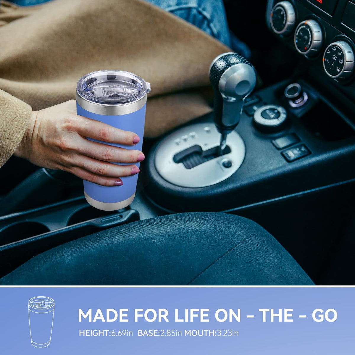 20 oz Tumbler Stainless Steel Tumblers Bulk with Lid Double Wall Insulated Coffee Tumbler Cups for Hot & Cold Drinks Powder Coated Travel Coffee Tumbler Mug Metal (Azure, 1 pack)