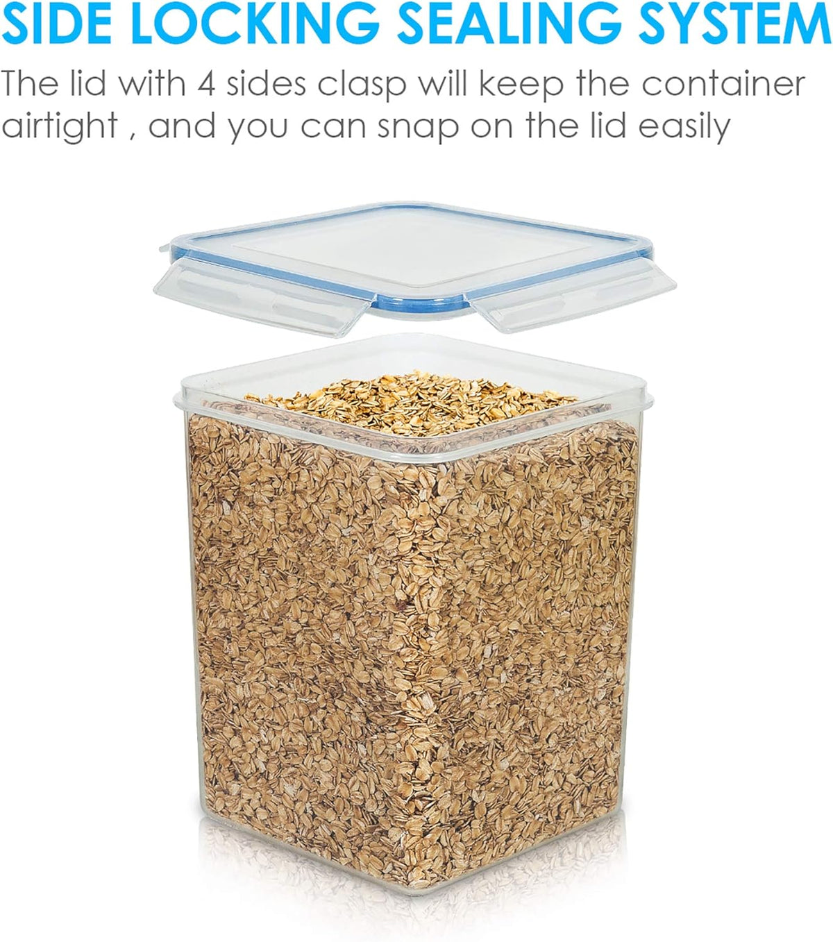 Vtopmart Large Food Storage Containers 5.2L / 175oz, 4 Pieces BPA Free Plastic Airtight Canisters for Flour, Sugar, Baking Supplies, Rice with Lids, 4 Measuring Cups and 24 Labels, Blue