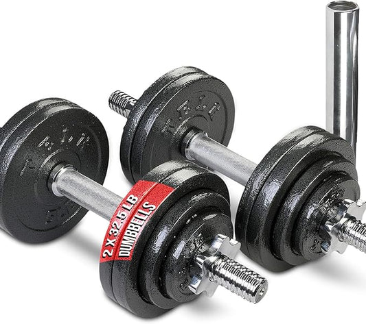 TELK – Adjustable Dumbbell Set – Home Gym Weight Set with Baked Enamel Cast Iron Plates – Space-Saving Free Weights for Strength Training