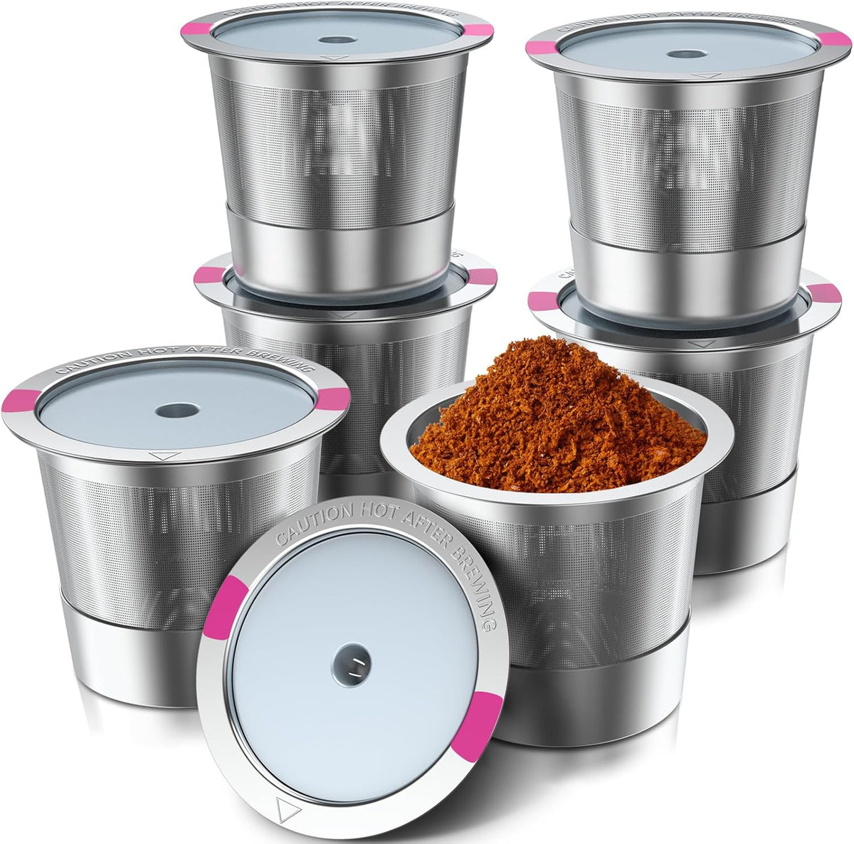 Reusable K Cups,Kcup Refillable Coffee Pod,Refillable K cups for k-eurig 1.0 & 2.0 Coffee Makers, 304 stainless steel, Eco-Friendly, BPA-Free,(6 Pack)