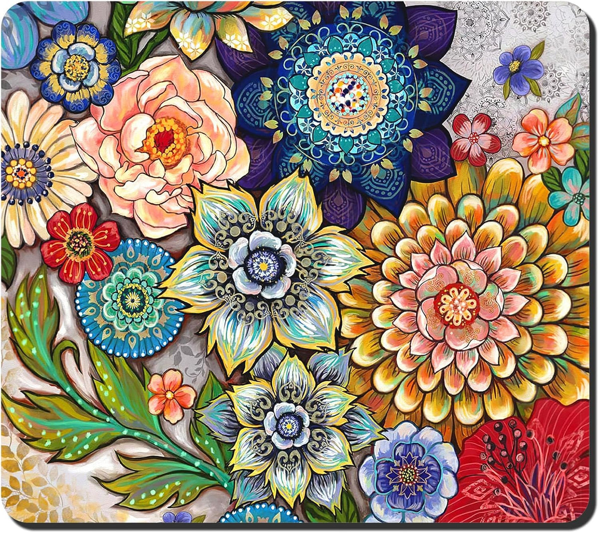 Rnivvi Dish Drying Mat for Kitchen Counter, 16 x 18" Cute Flower Theme Absorbent Heat Resistant Drying Pad with Non-slip Rubber, Coffee Bar Mats for Coffee Machine Dish Rack, Mandala Floral