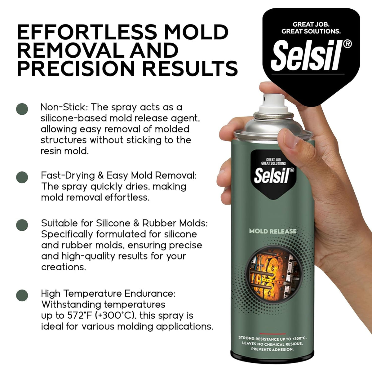 SELSIL Silicone Mold Release Aerosol Spray (13.5 fl oz) Professional Resin Mold Releaser, Non-Stick, Fast-Drying & Easy Mold Removal, (Pack of 1)