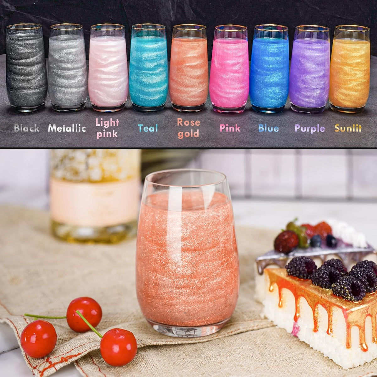 NiHome Edible Food-Grade Glitter Powder Glimmer Luster Dust Metallic Fancy Food Decorating Sprinkle Glimmery Dust for Drink Wine Beverage Cake Bakery Vegan Allergen-Free (Rose Gold, 0.35oz/10g)