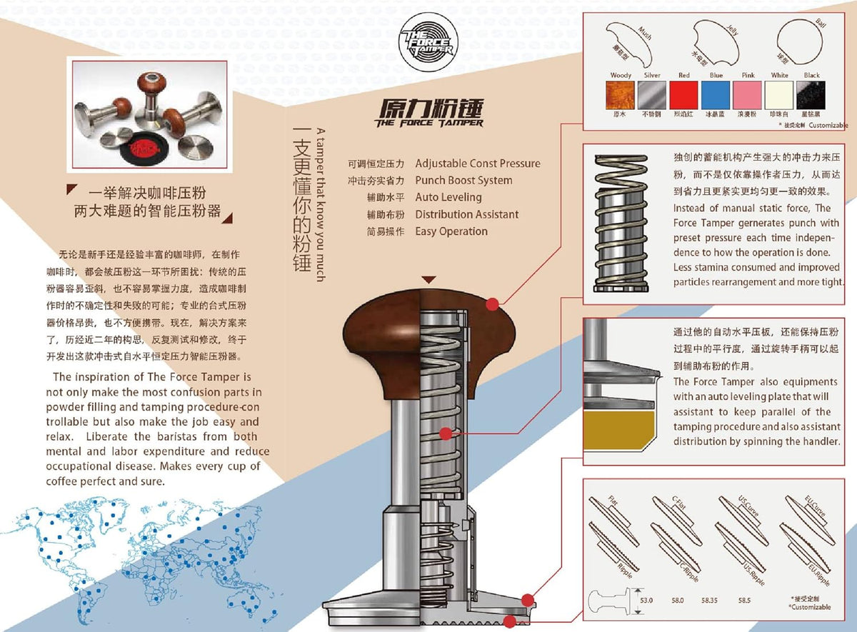 The Force Tamper Automatic Impact Coffee Tamper Adjustable Const Pressure and Autoleveling Extend Set New (Jelly, 58.35mm)