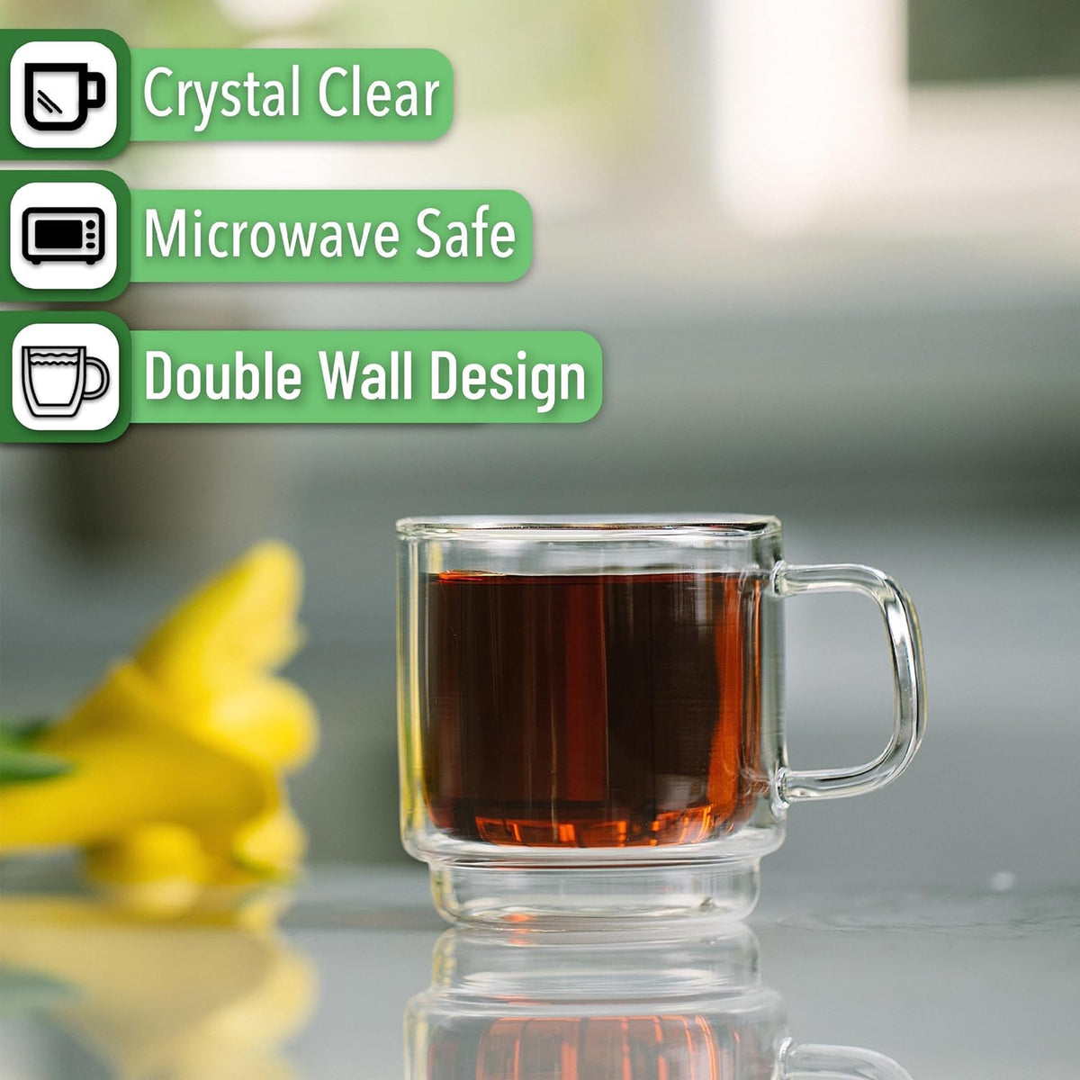 BTaT- Stackable Double Wall Glass Cups, Set of 4 (8 oz, 240 ml), Tea and Coffee Mugs, Cappuccino, Latte Cups, Clear