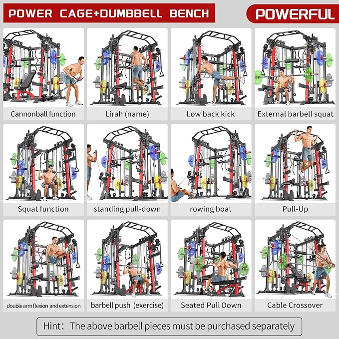Power Cage,1600lbs Multi-Function Power Rack with Adjustable Cable Crossover System and More Training Attachment, Weight Cage for Home Gym