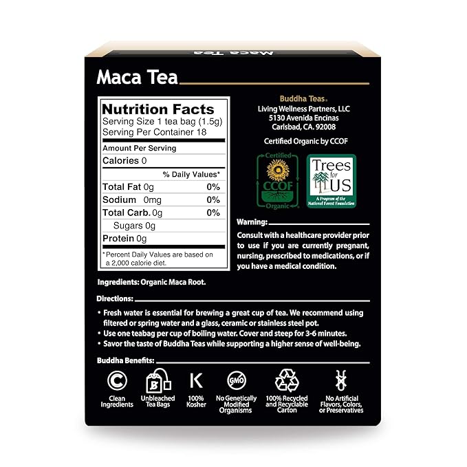 Buddha Teas Organic Maca Tea - OU Kosher, USDA Organic, CCOF Organic, 18 Bleach-Free Tea Bag