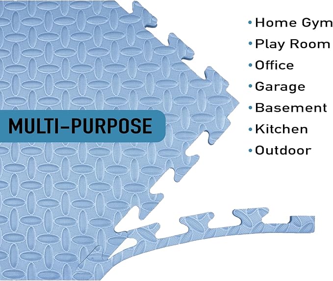 AIRHOP Upgraded 0.79" Extra Thick 48 Sq Ft High-Density Eva Foam Exercise Gym Mats, 12 Pcs Large Interlocking Puzzle Floor Tiles (24"x24") for Home Gym, Black&Blue