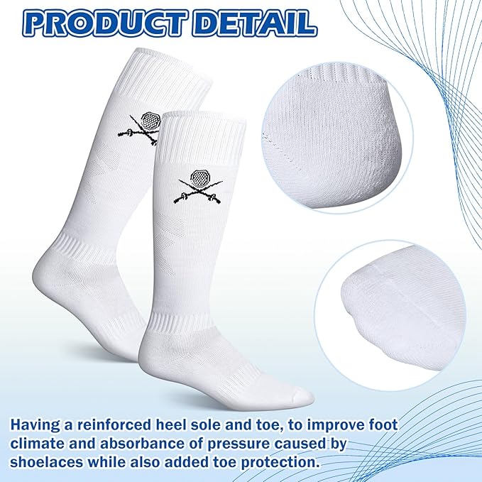 5 Pairs Fencing Socks for Epee Sabre and Foil White Cotton Knee High Socks Comfortable Support Athletic Stockings for Men Youth