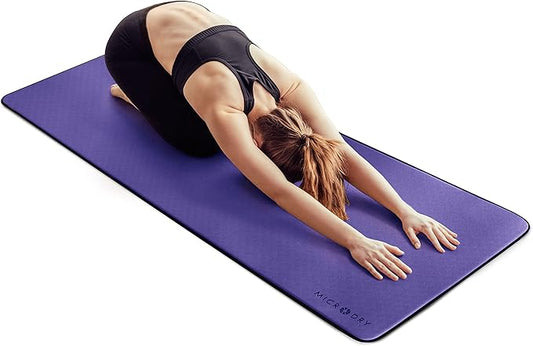 MICRODRY Deluxe Fitness Exercise Yoga Mat for Home & Gym, Extra Thick for High Impact Training, Multi Layered Skid Resistant Surface, Odor Neutralizing with Carrying Strap