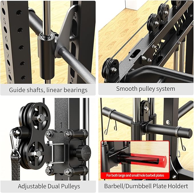 Smith Machine with Cable Crossover System, Multi-Function Power Cage Squat Rack for Home Gym, Power Rack and Packages Weight Sets.