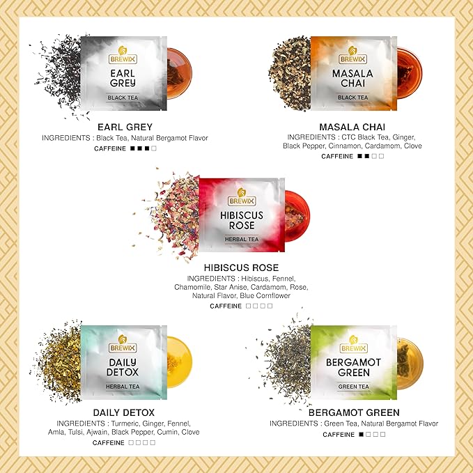 BREWIX Premium Assorted Tea Sampler Gift Box (15 Pyramid Individually Wrapped Tea Bags) | Herbal Tea, Black Tea, Green Tea | Tea Gift Set & Variety Pack | Gifts for Women & Men, Tea Set