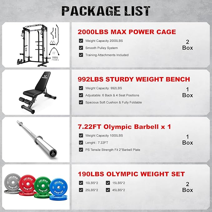 Power Cage, 2000LBS Multi-Function C21 Power Rack with Dual Pulley Cable Crossover System, All-in-One Squat Rack with More Training Attachments