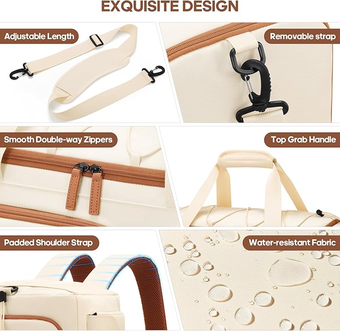 Gym Bag for Men and Women with Shoe & Laptop Compartment, 3-in-1 Sports Travel Duffel Bag Anti-Theft Weekender Carry-On Backpack for Airplane & Workout, Overnight Travel Bag,35L (Beige, Medium)