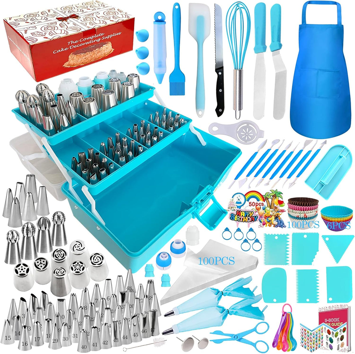 Cake Decorating Tools Supplies Kit - 368Pcs Baking Supplies with Storage Case for Beginners - Icing Piping Bags and Tips Set For Cookies, Cupcake & Cake Frosting Fondant Decorating
