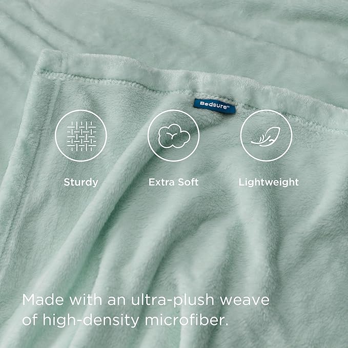 Bedsure Sage Green Fleece Throw Blanket - 300GSM Soft Lightweight Plush Cozy Blankets for Bed, Sofa, Couch, Travel, Camping