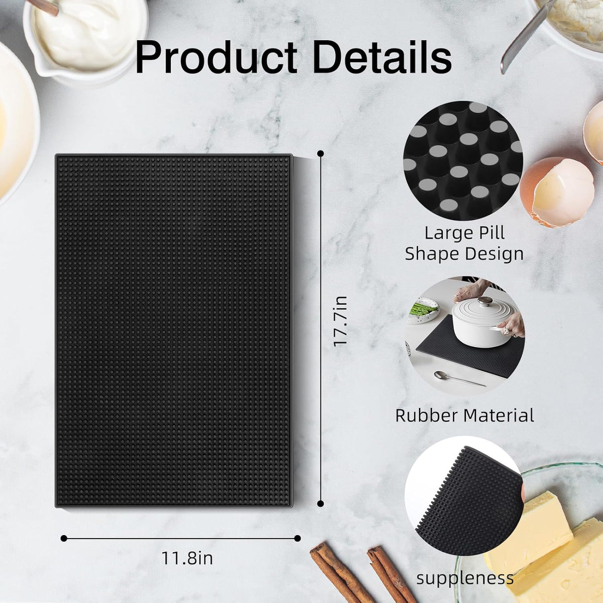 6 Pcs Bar Mats for Countertop 18 x 12 Inch Rubber Silicone Drying Coffee Non Slip Mat for Bartending Home Cocktail Bars Restaurants (Black)