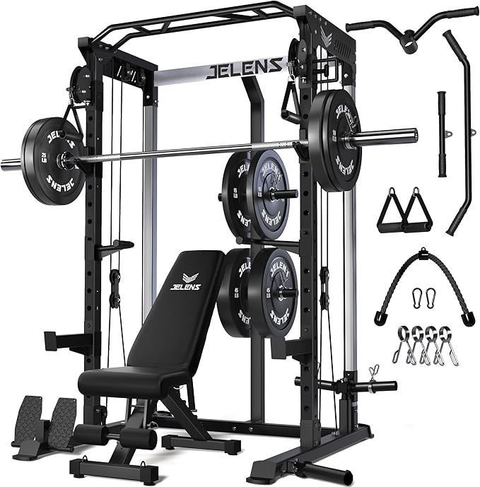 Power Cage, 2000LBS Multi-Function C21 Power Rack with Dual Pulley Cable Crossover System, All-in-One Squat Rack with More Training Attachments