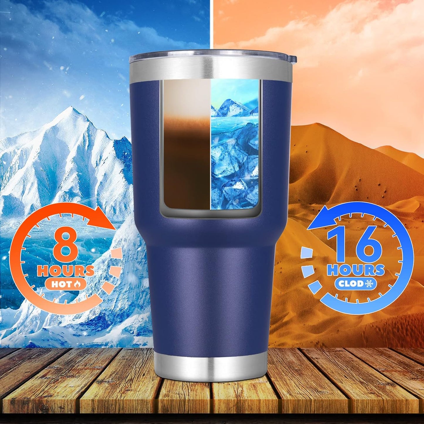 DOMICARE 30 oz Tumbler with Lid and Straw, Stainless Steel Tumblers Bulk, Insulated Vacuum Double Wall Travel Coffee Mug, Durable Powder Coated Tumbler Cup (Navy, 1)