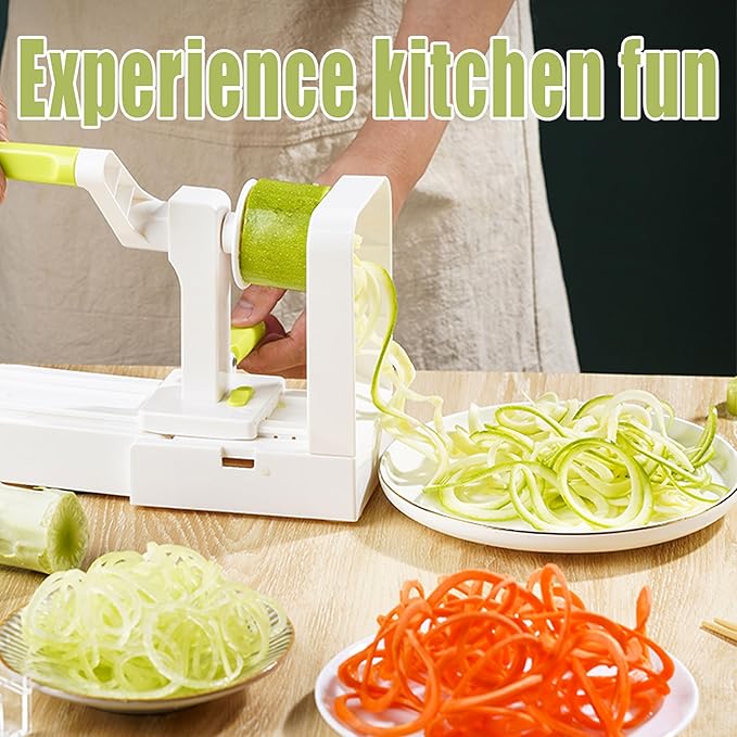 5-Blade Vegetable Spiralizer for Veggie Noodles – Quick Kitchen Slicer with 4 Interchangeable Blades for Carrots, Potatoes, Cucumbers, and Luffa (White)