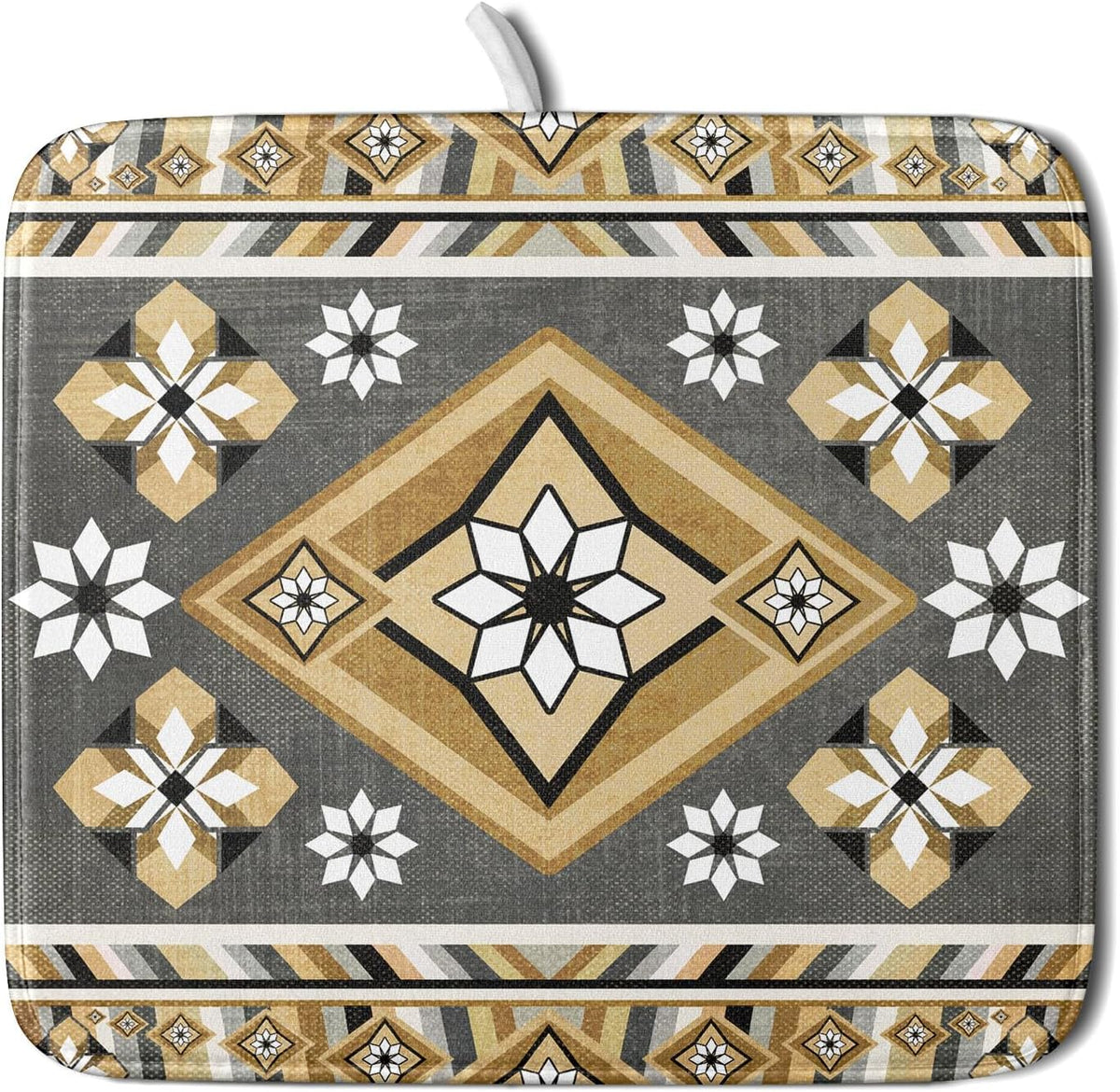Boho Yellow Gray Aztec Dish Drying Mat for Kitchen Counter,Native American Tribal Aztec Ethnic Boho Style Drying Mat 16 x 18 Inch Microfiber Dish Drying Pad Dish Rack Pad Drainer Mat for Coffee Bar