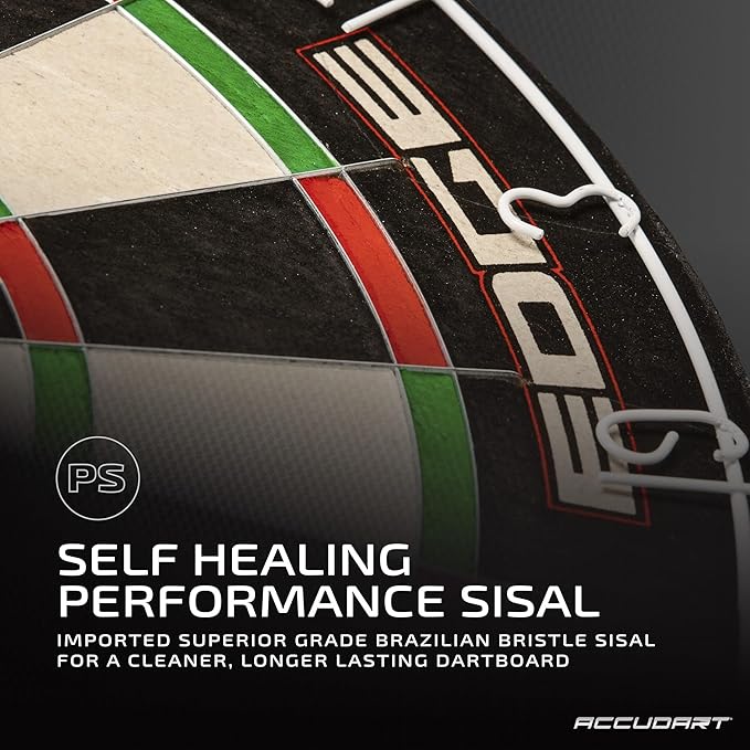 Accudart Edge Bristle Dartboard - Razor Thin Spider Wire Reduces Bounce Outs - Premium Brazilian Sisal - Advanced Metal Number Ring - Increased Playing Area - Super Thin Bullseye