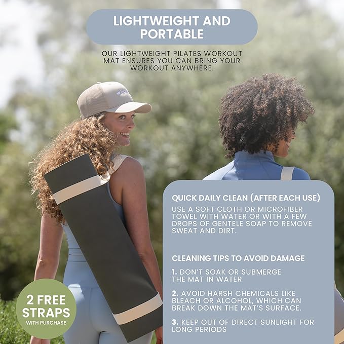 Lindywell Pilates Yoga Workout Mat Non Slip 6mm, 8mm, 10mm Thick - 6ft x 26in