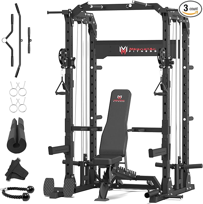 Power Rack for Home Gym – 2000LB Capacity Multifunction Squat Rack with Cable Crossover, Includes 16 Professional attachments for Home Gym Strength Training, P63 Rampage
