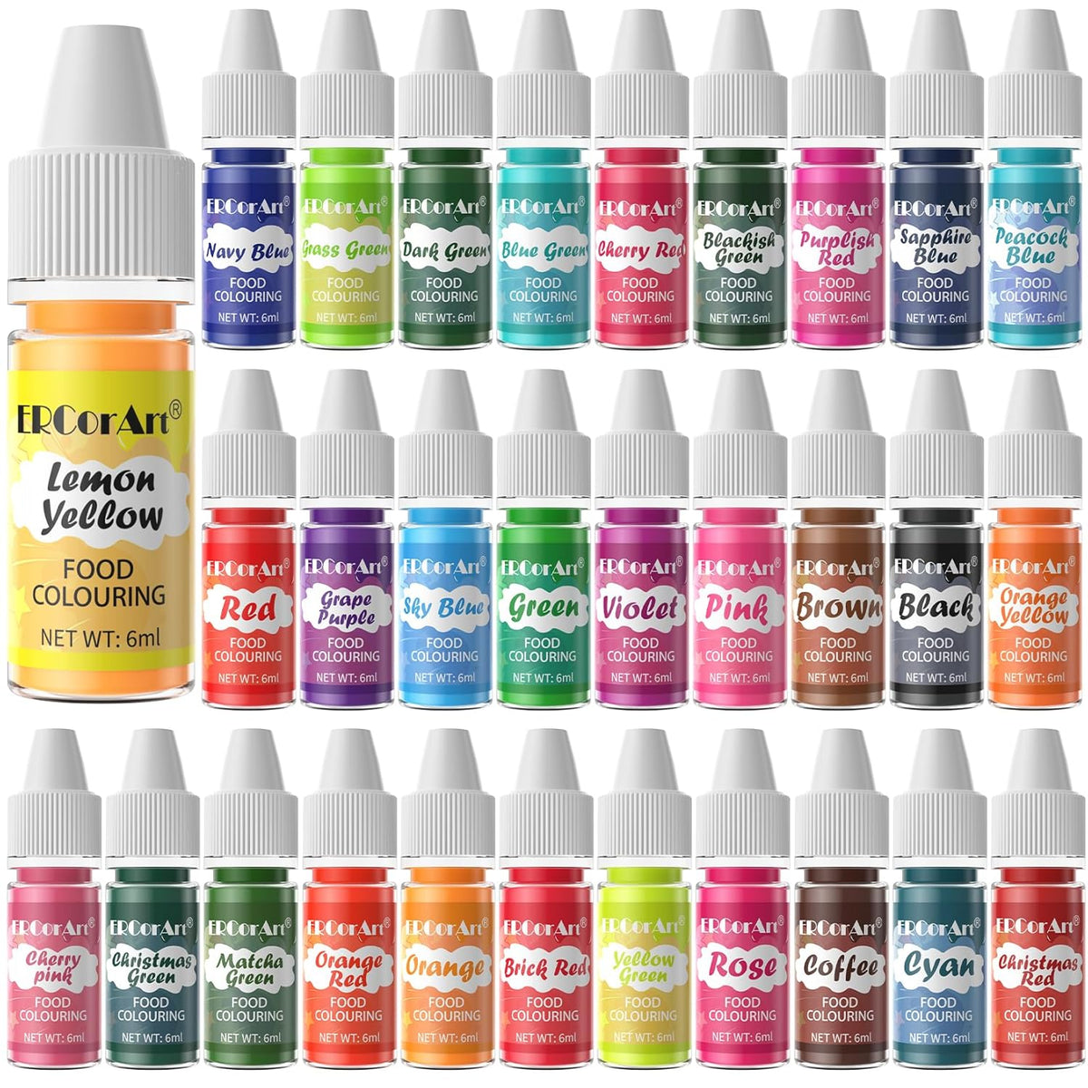 Food Coloring - 30 Colors Food Coloring Liquid, Natural Vibrant Food Color for Baking, Cookies, Easter Egg, Icing, Dessert Decorating, Fondant, Making DIY Supplies Kit - 6ml/0.25oz