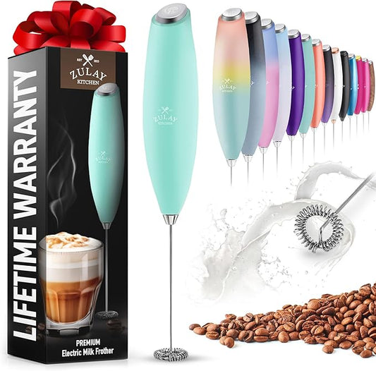 Zulay Powerful Milk Frother for Coffee with Powerful Motor - Handheld Frother Electric Whisk, Milk Foamer, Mini Mixer & Coffee Blender Frother for Frappe, Latte, Matcha, No Stand - Fresh Mint