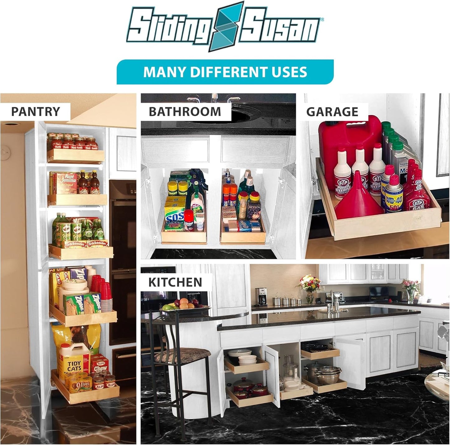 SlidingSusan Pull Out Drawer Organizer for Cabinets, Gliding Soft Close Shelves for Kitchen, Pantry, Bathroom, & Storage Organization, 9 Ply Baltic Birch, 12 Inch Wide x 18 Inch Deep