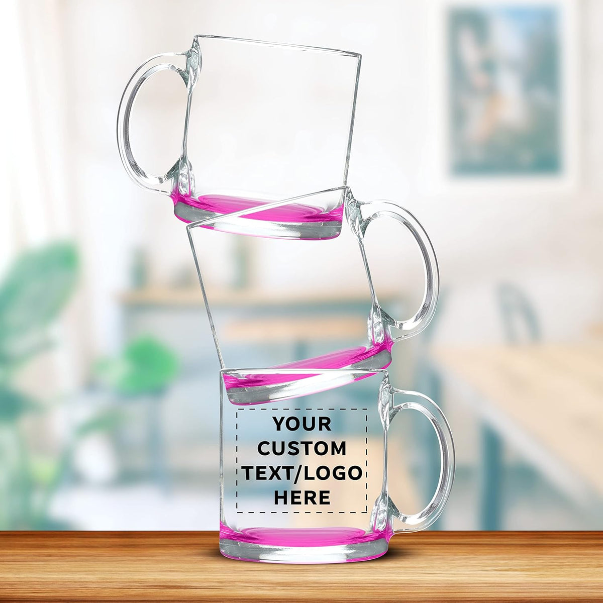 Libbey Clear Glass Coffee Mugs 13 oz. Set of 10, Bulk Pack - Perfect for Coffee, Tea, Espresso, Hot Cocoa, Other Beverages - Pink Bottom