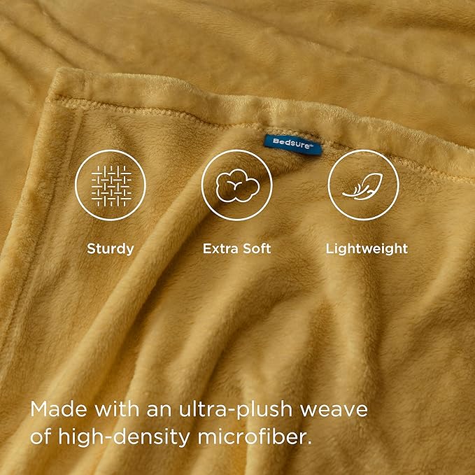 Bedsure Fleece Throw XL Blanket Yellow - 300GSM Soft Lightweight Plush Cozy Blankets for Bed, Sofa, Couch, Travel, Camping, 50x70 inches