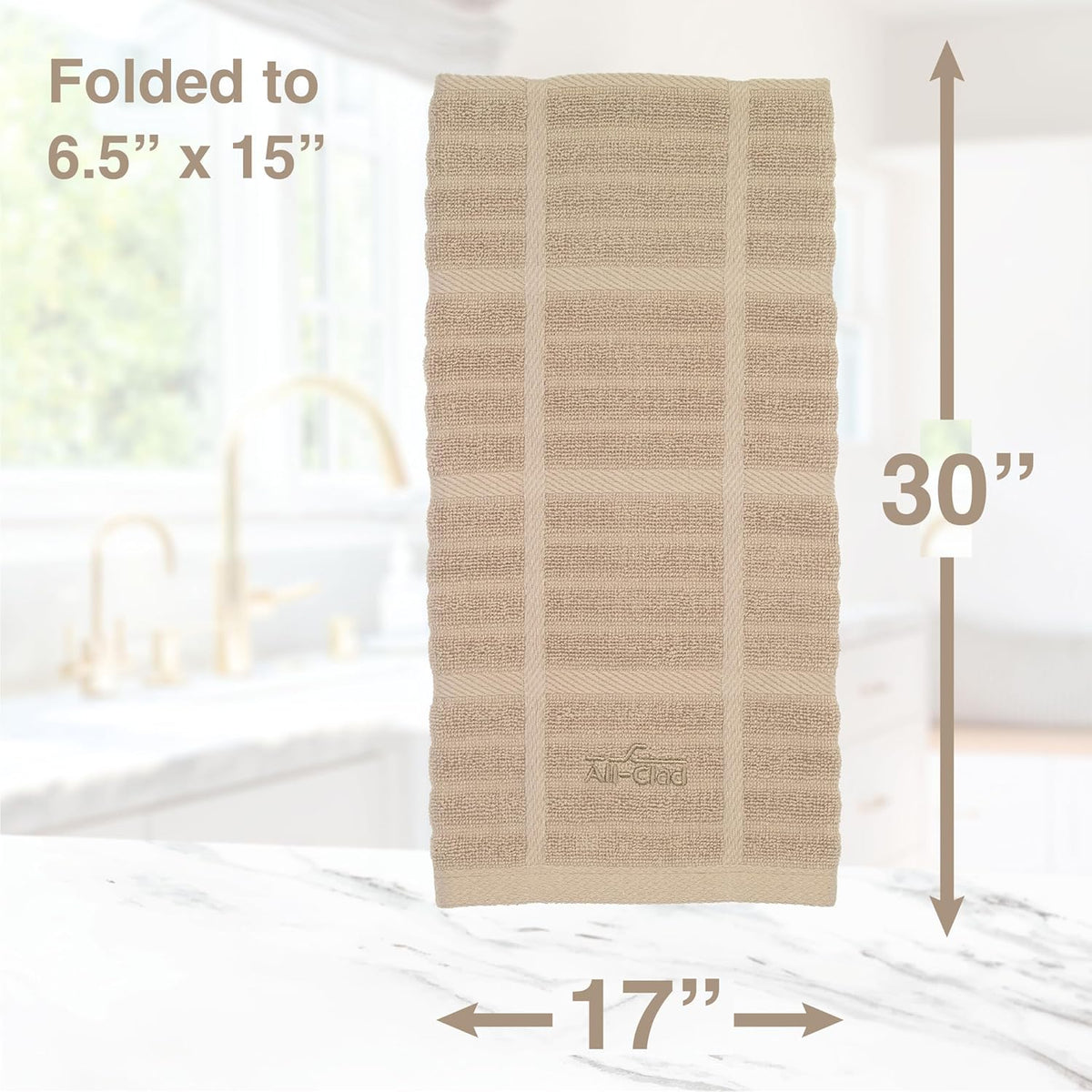 All-Clad Solid Kitchen Towel: Highly Absorbent, Super Soft Long Lasting - 100% Cotton, 17"x30" Tea Towel for Cleaning & Drying Dishes, Pans, Glassware, or Countertops, (1-Pack), Cappuccino