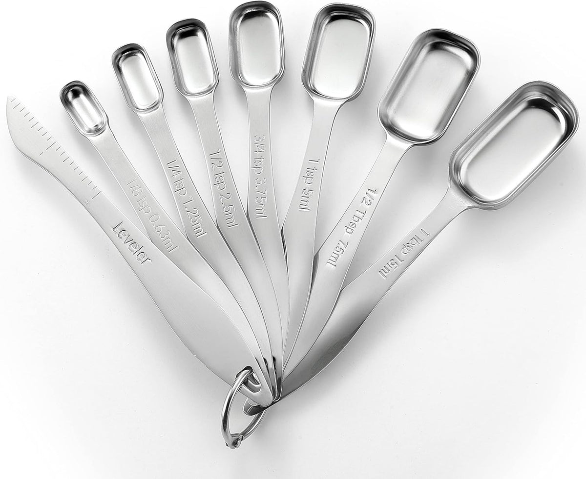 Spring Chef Stainless Steel Measuring Spoons Set of 8 with Leveler, Metal Teaspoon & Tablespoon Measuring Spoons for Dry & Liquid Ingredients, Fits in Spice Jars - Kitchen Gadgets For Baking & Cooking