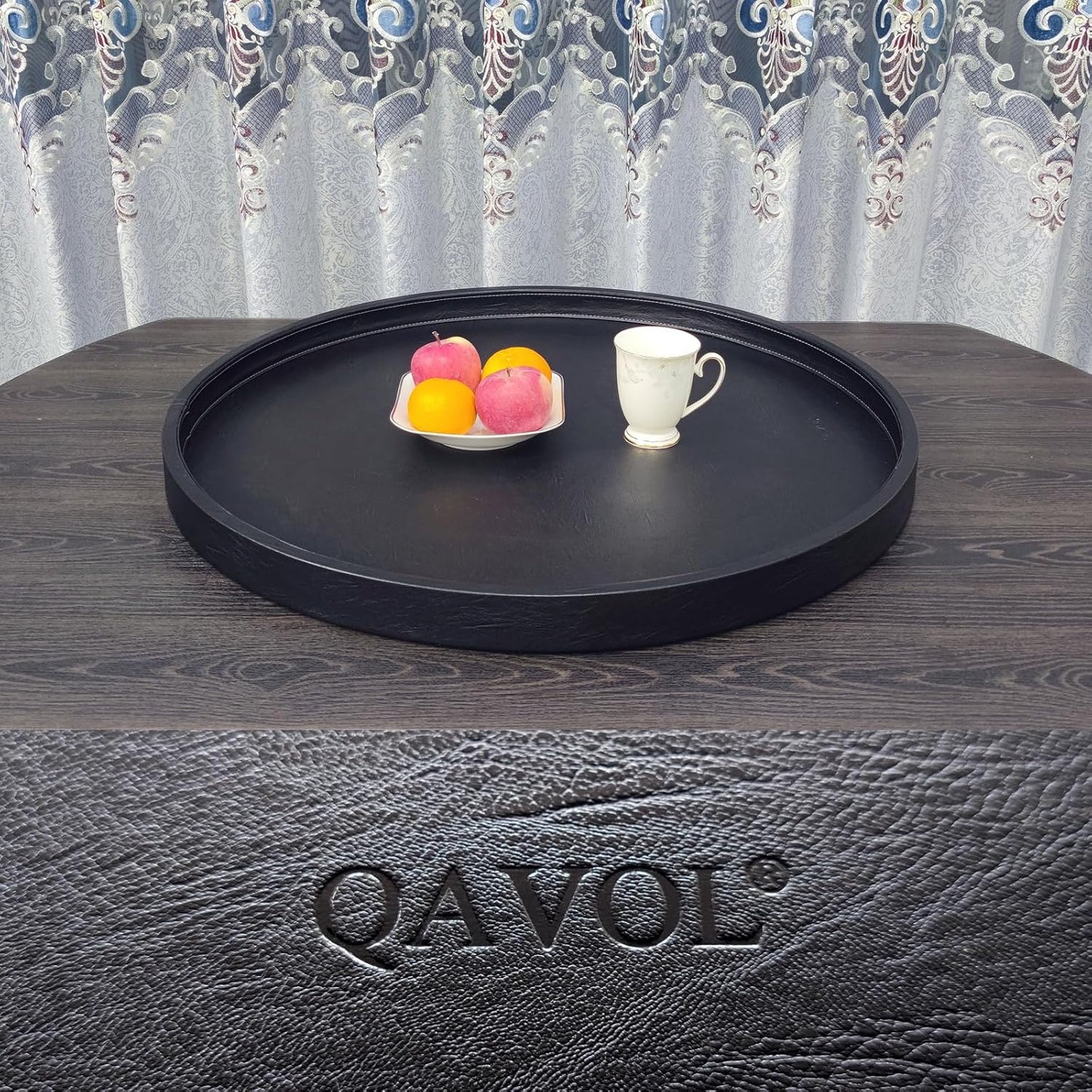 30x30 High-End Light Luxury Leather Round Oversized Tray - Ottoman Coffee Food Serving for Family Dinner, Outdoor Picnic & Party Essentials | Versatile Home Decor Tray(30 inch Black)