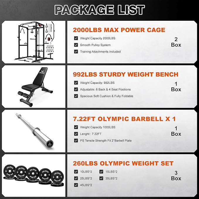 S21 Power Cage, Multi-Function Power Rack with Adjustable Cable Crossover System, 2000LBS Squat Rack for Home Gym with More Training Attachments