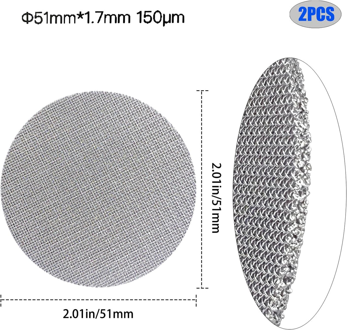 2 Pack 51mm Espresso Puck Screen, Reusable Coffee Filter Screen for Portafilter Filter Basket, 1.7mm Thickness 150μm 316 Stainless Steel, Compatible with Espresso Machine