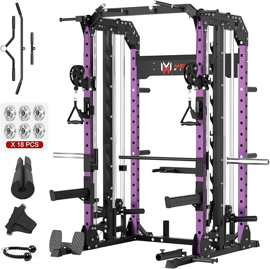 Smith Machine Home Gym with Aluminum Pulley Set- 2000lbs Capacity All-in-One Power Rack with Cable Crossover, Pull-Up Bar & Dip Station, Includes 18 Attachments, P107 Anvil