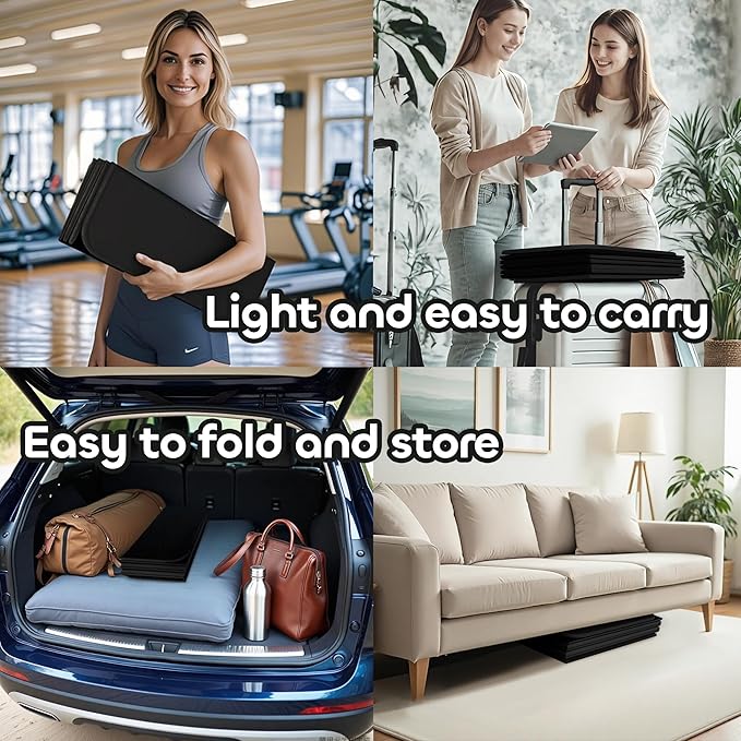 Foldable Yoga Mat 12mm Extra Thick Joint Protection,Portable Design for Travel/Pilates/Board/Camping,Environmental Sports Mat Non-Slip Gym Mat,Odorless POE Material