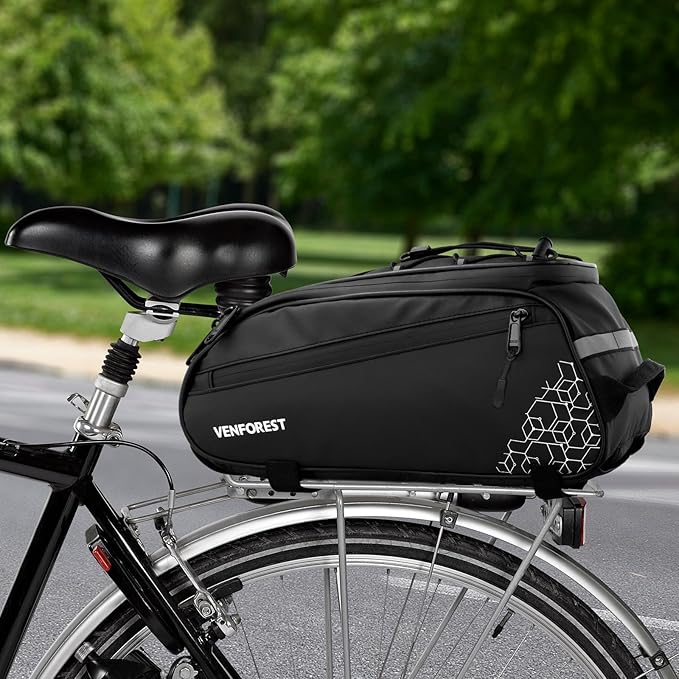 Bike Rear Rack Bag,9L PVC Waterproof Bike Trunk Bag for Road and Mountain Bikes,Bicycle Rear Seat Bag with Rain Cover Bike Saddle Bag for Cycling Trip (Pure Black)