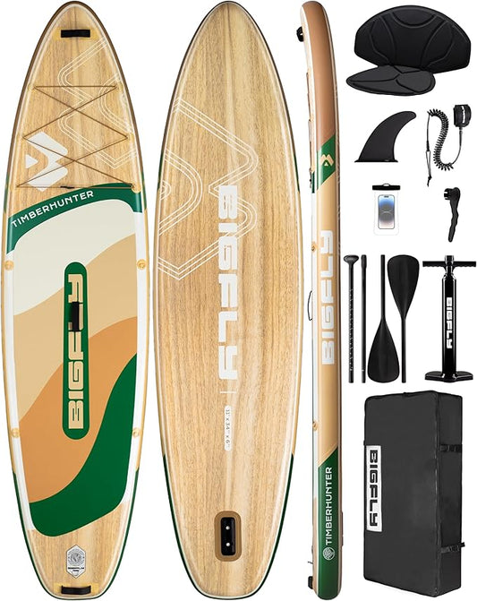 Bigfly Inflatable Stand Up Paddle Board 11’*34”*6”, Blow Up Paddle Board for Adults,with Detachable Fins, Pump, Floating Paddle, Safety Leash,Backpack