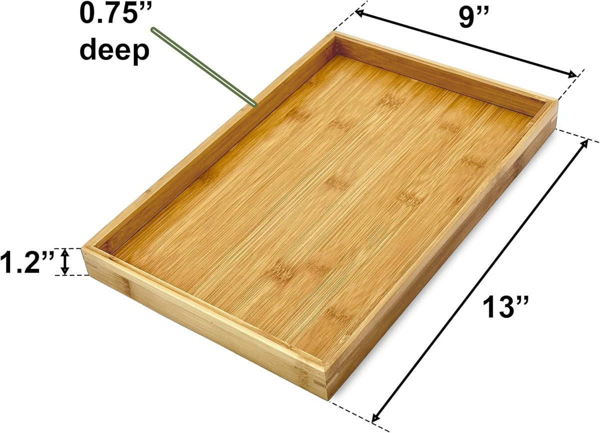 Bam & Boo (4-Pack) Natural Bamboo Rectangle Serving & Vanity Tray - for Kitchen, Bathroom, Countertop, Coffee Table (13" x 9" x 1.2")