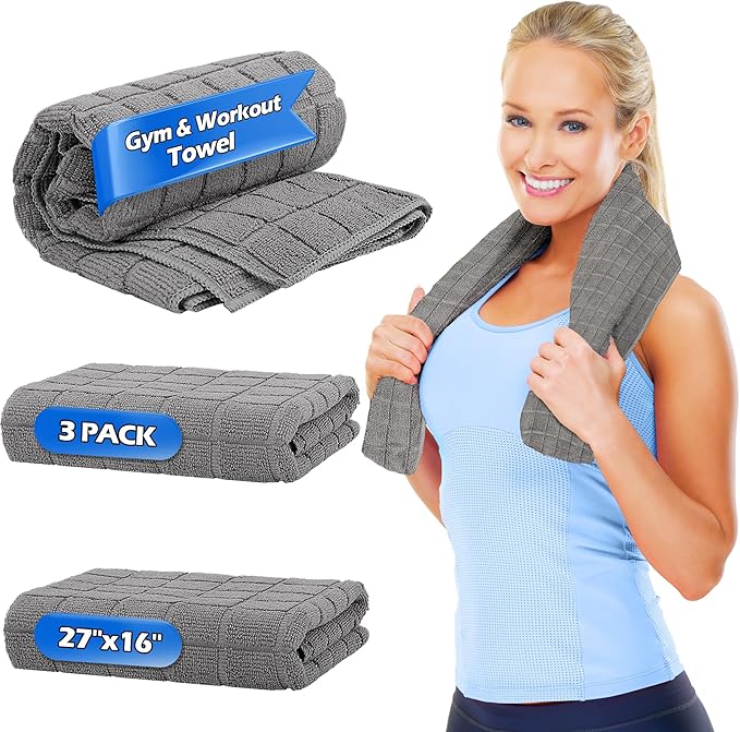 HOMERHYME Microfiber Gym Towels, 3 Pack Sweat Towels, 16 x 27 Inch Quick Dry Hand Towels, Absorbent Yoga Towels for Home Gym Bag, Beach Travel Sport Towel, Workout Equipment for Men & Women