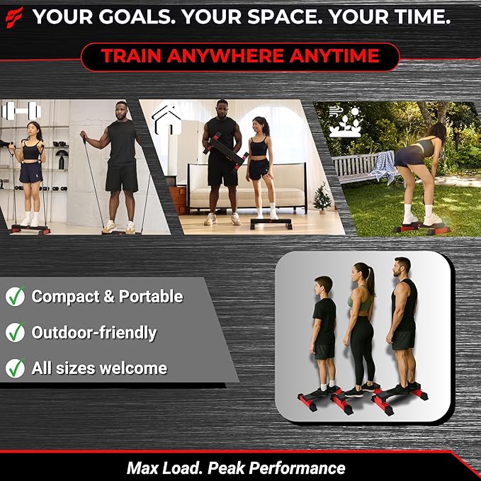 Adjustable Calf Raise Block, Versatile Machine Platform – Calves, Legs & Core – Raises, Strength, Squats, Stretches – Anti-Slip Bar, Band Compatible – Home Workout & Gym Equipment