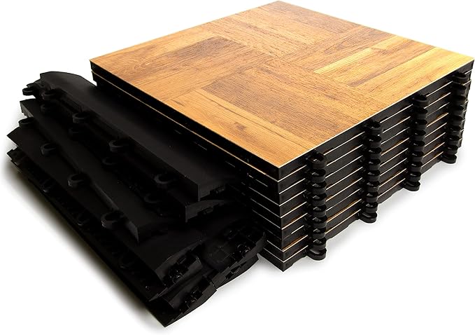 Big Floors 3X3OAKFLOOR Interlocking Lightweight Plastic Modular Dance Floor Kit (3' x 3'), Oak, 21 Piece