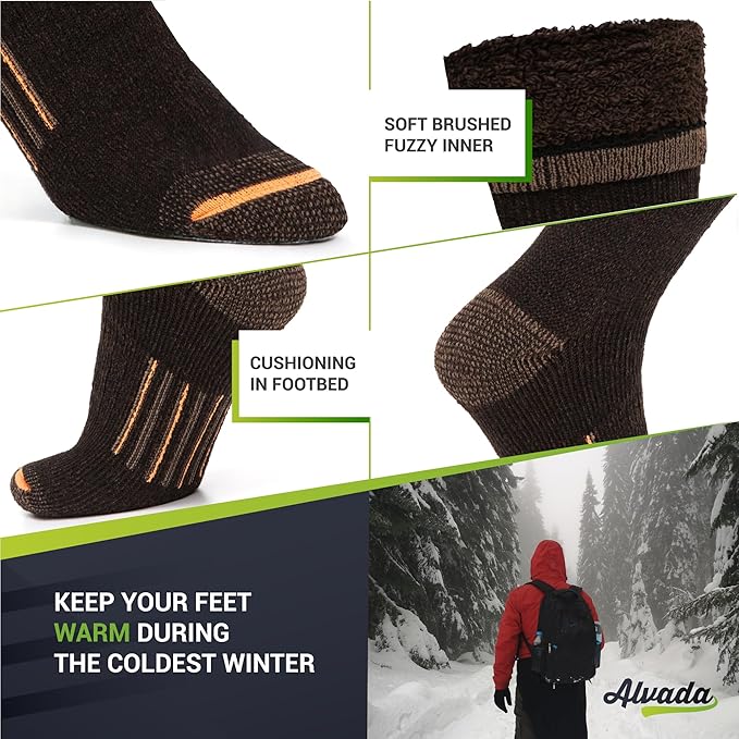 Alvada Merino Wool Hiking Socks Thermal Warm Crew Winter Boot Sock For Men & Women 3 Pairs